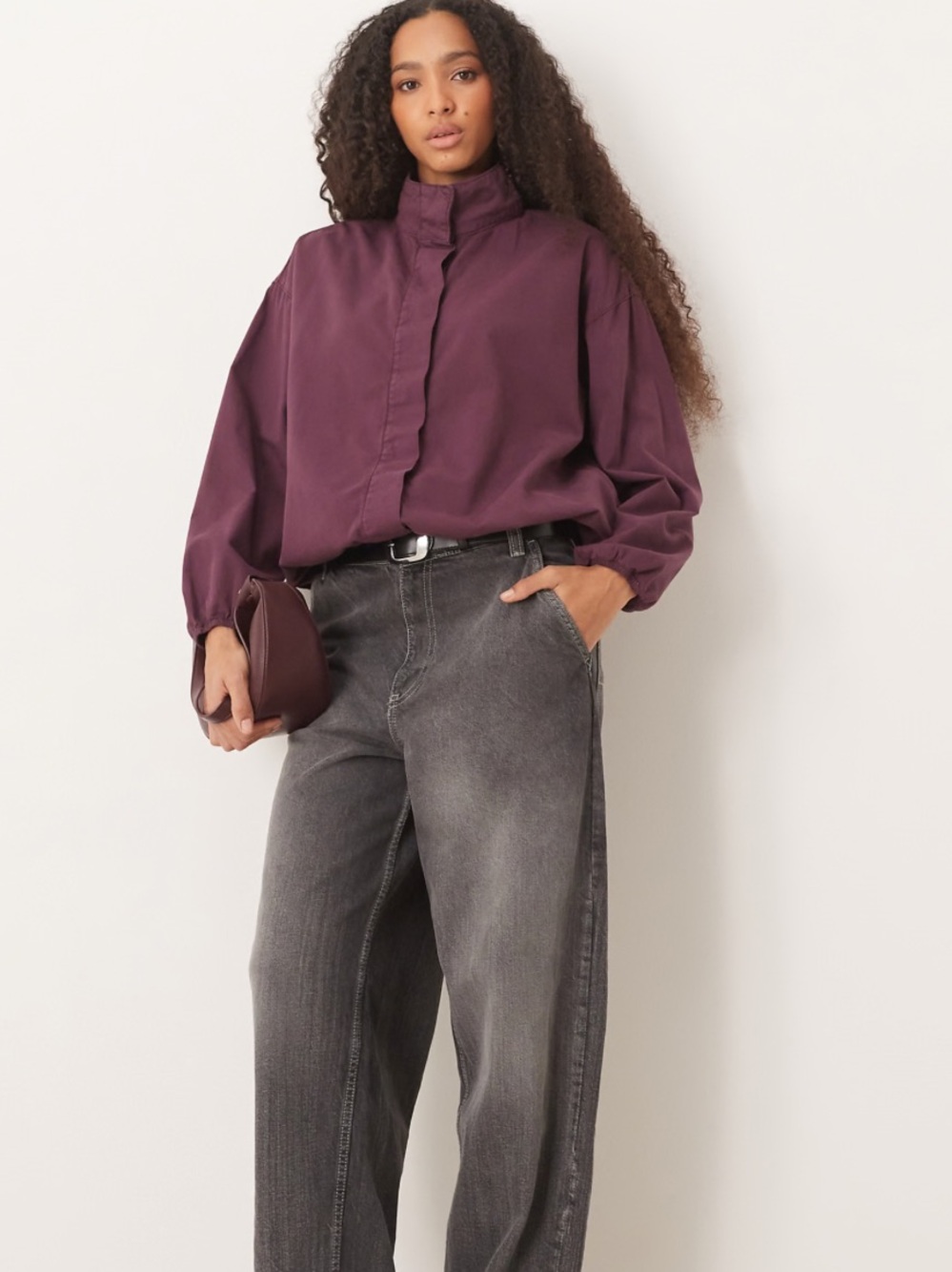 ASOS Design Plum Funnel Neck Sports Jacket Gathered Hem Size M